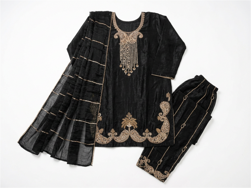 3 Piece Black Kurti for Women