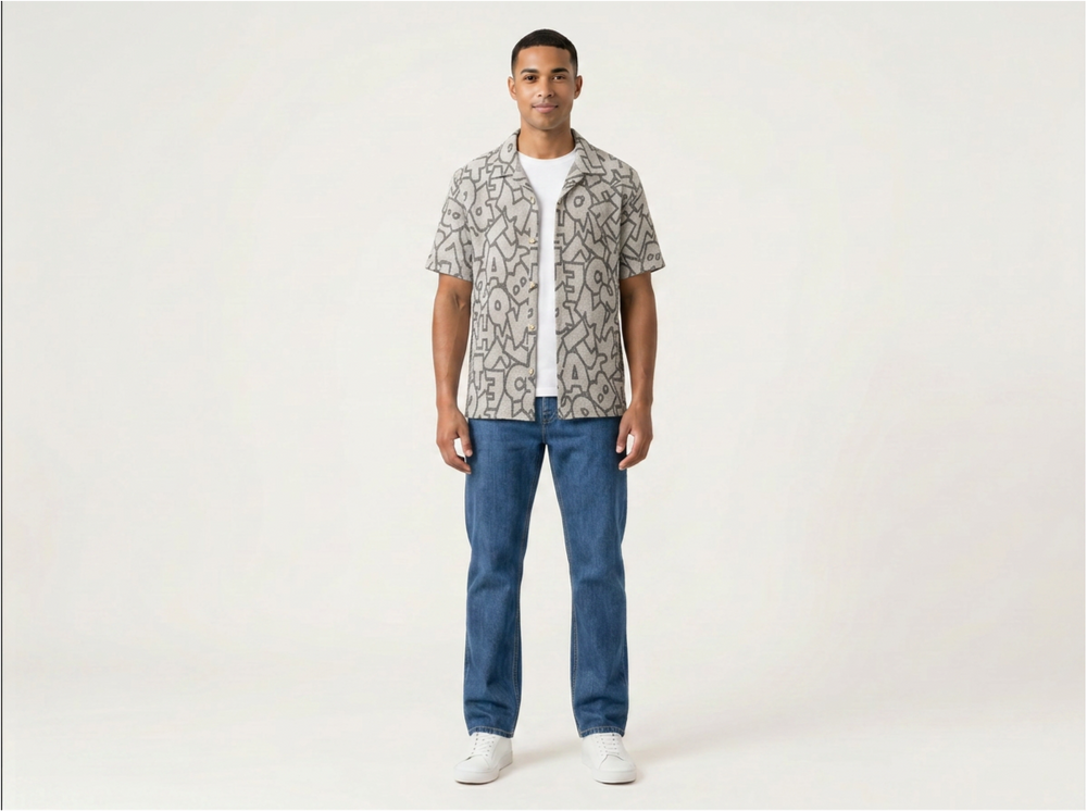 Zara Printed Grey Button Shirt for Men