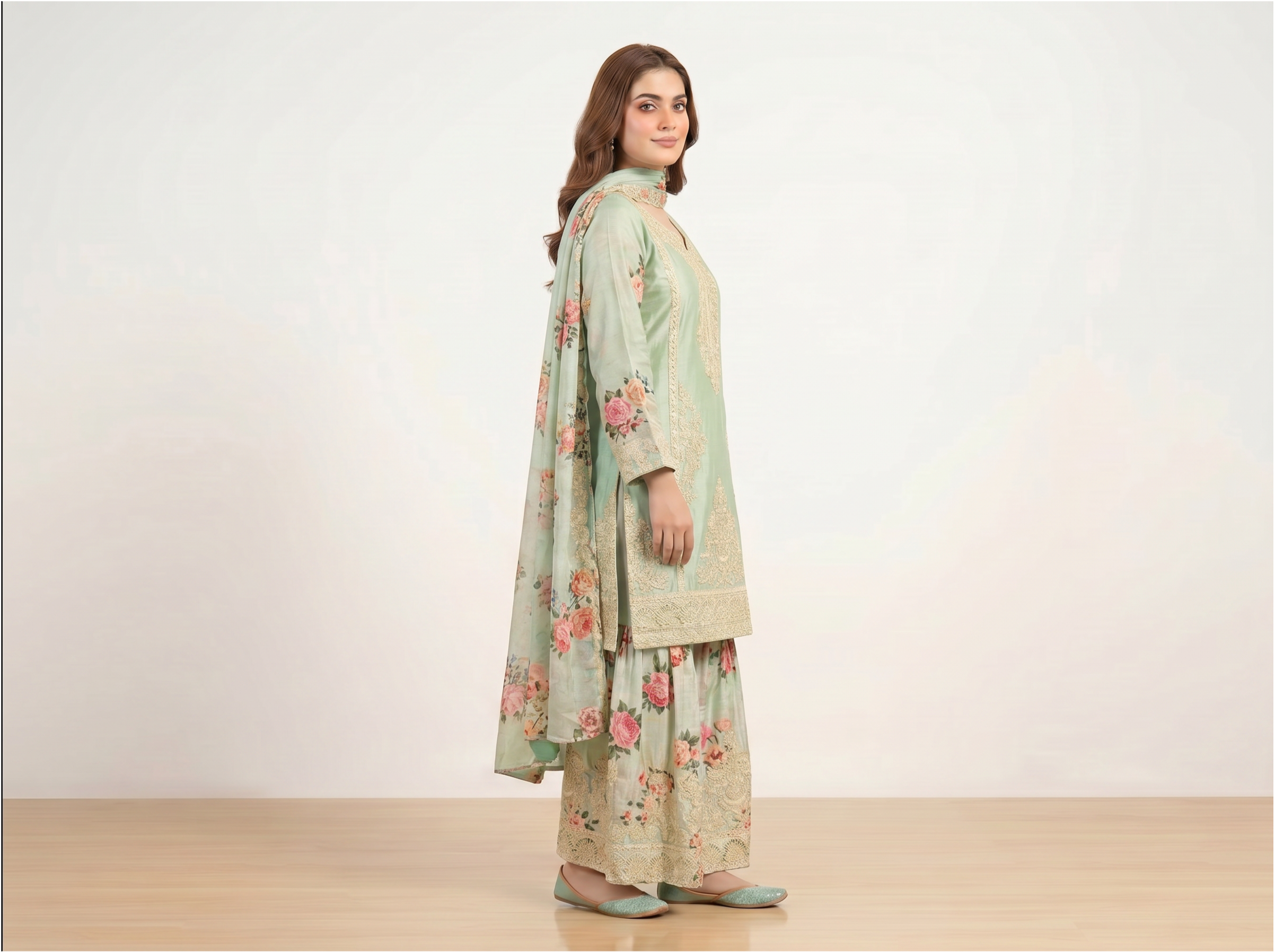 3 Piece pale green Kurti for Women