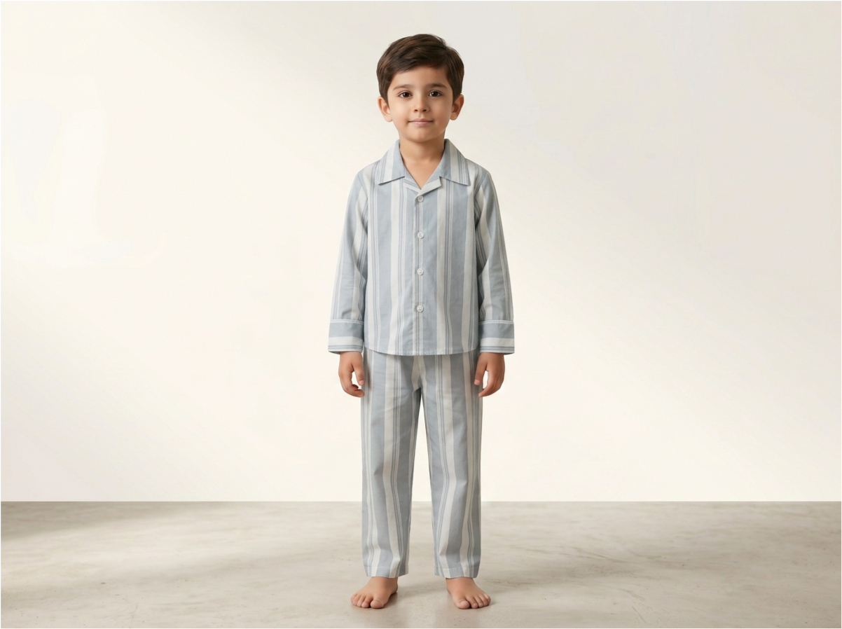 Light Blue Striped Nightsuit for Kids