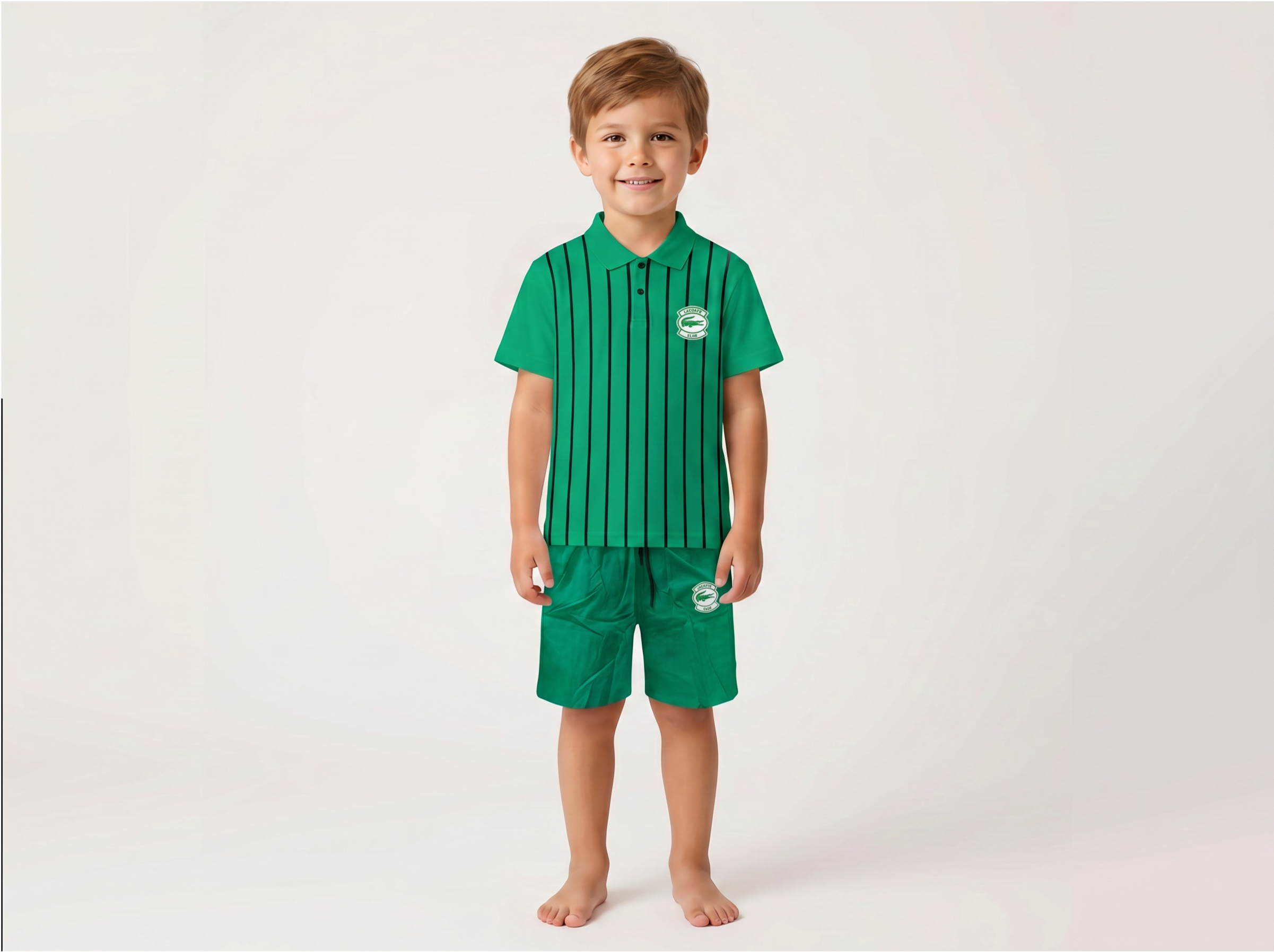 Green polo shirt and shorts for kids