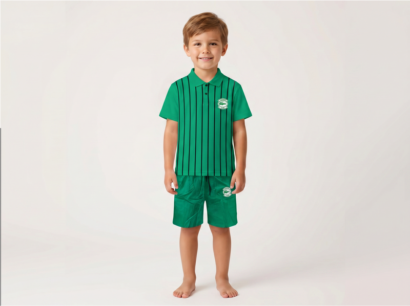 Green polo shirt and shorts for kids