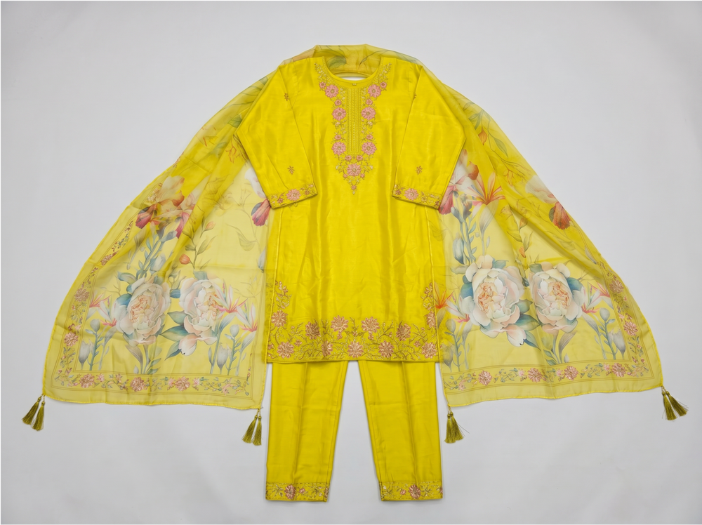3 Piece Yellow Kurti for Women