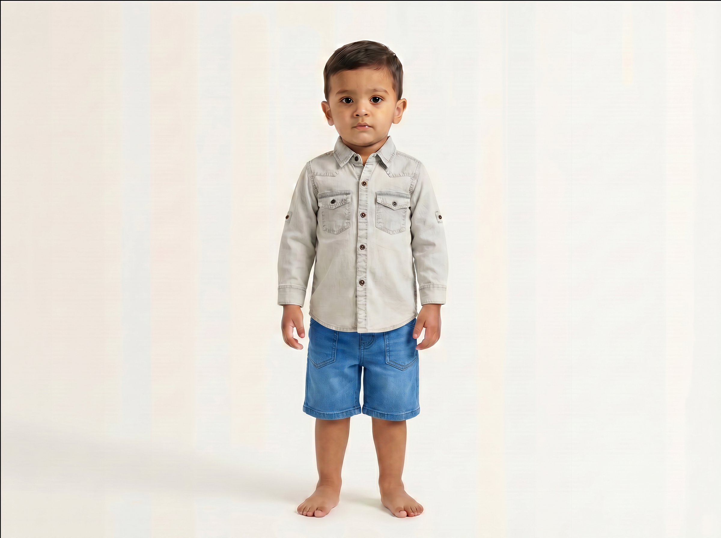 Grey Denim Button Shirt for Kids